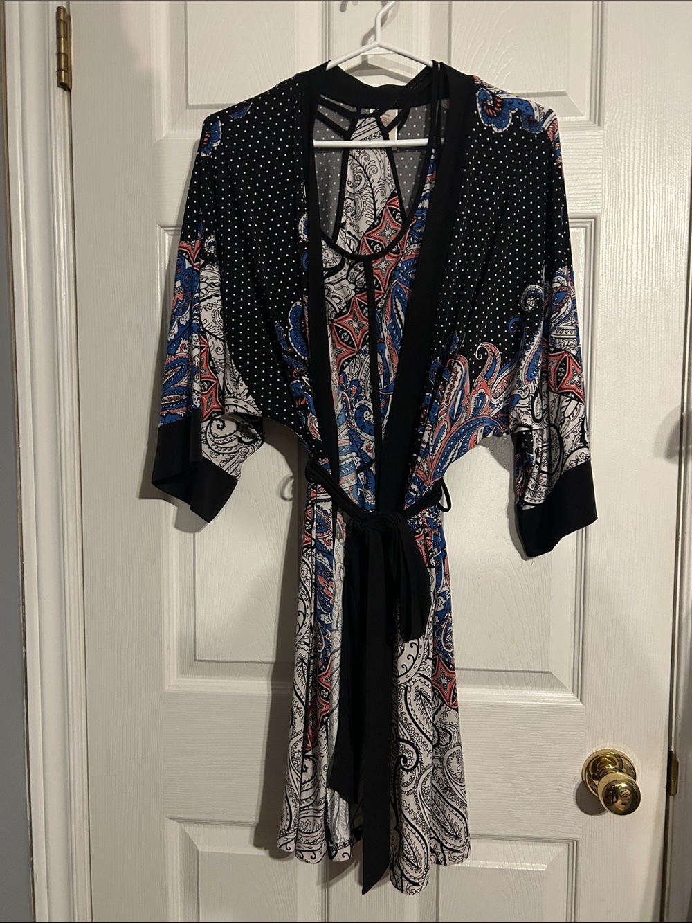 In Bloom Two Piece Black Paisley Robe with Blue and Pink Accents and night dress
